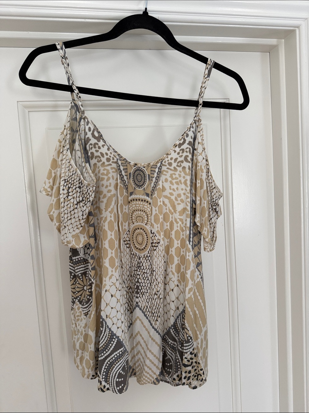 Hale Bob Beige and Gray Cold-Shoulder Printed Camisole